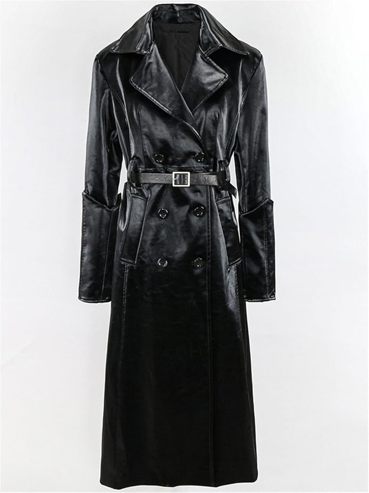 Amazon.com: Ownwfeat Women Long Patent Leather Trench Coat
